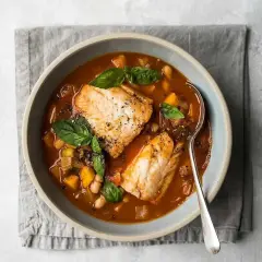 En mustig fisksoppa med kolja, bönor och grönsaker. Ett härligt kolja recept för en kall dag.