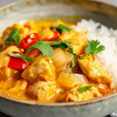 Enkel kyckling curry med ris, röd chili och koriander. Ett perfekt kyckling recept enkelt för en snabb middag.