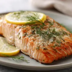 En saftig lax i ugn, perfekt tillagad med citronskivor och färsk dill. Enkel och god middag.