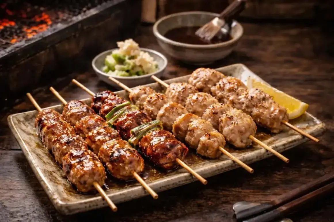 Grillade yakitorispett med en härlig yakitori sås, perfekt för en mysig middag.