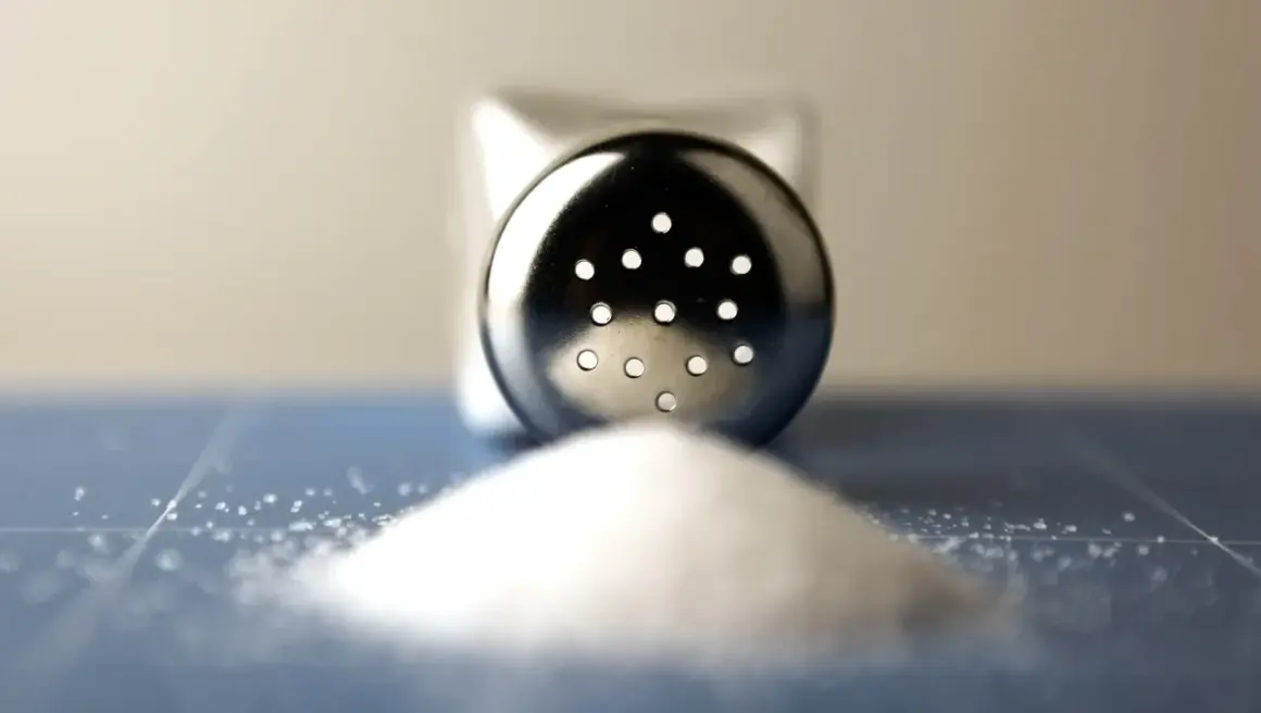 En saltkvarn med en hög av salt framför. Kanske dags att neutralisera saltet i maten?